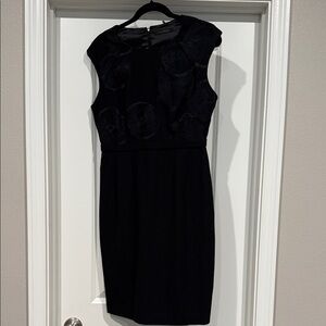 Elie Tahari Black Embroidered Midi Sheath Dress